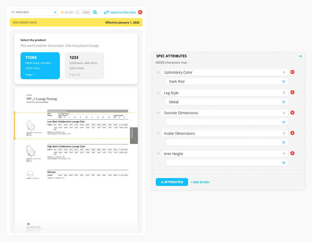 Animated demo of extracting and standardizing product attributes